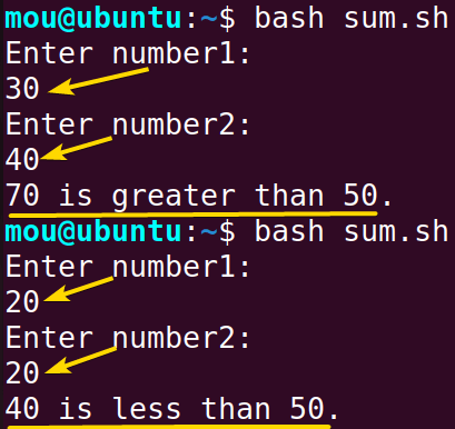 arithmetic sum using if else in bash