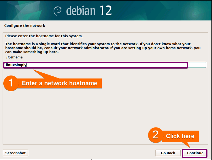 Entering linuxsimply as network hostname