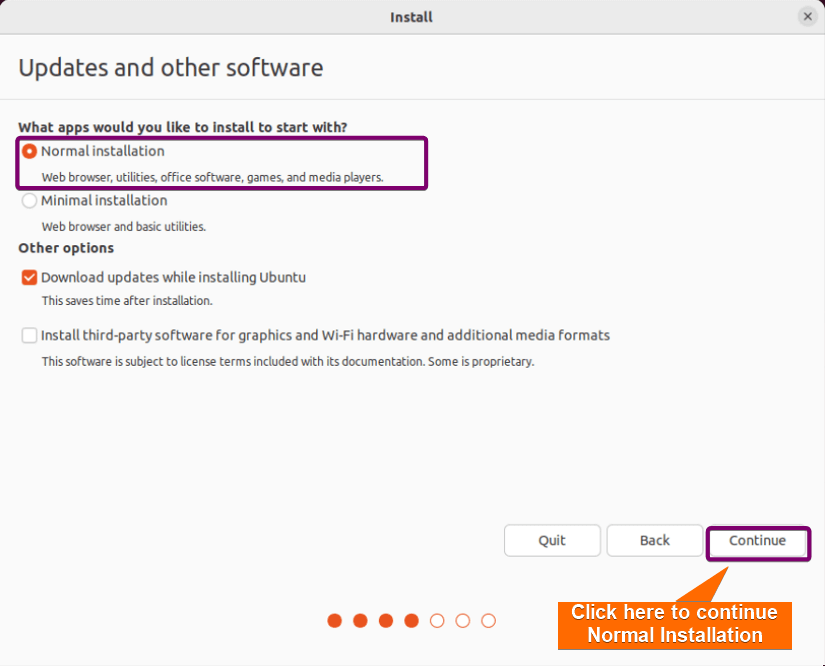 Selecting normal installation