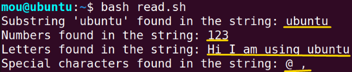 checking string contents using read command