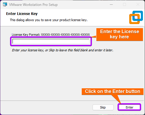 Enter License key wizard appears .
