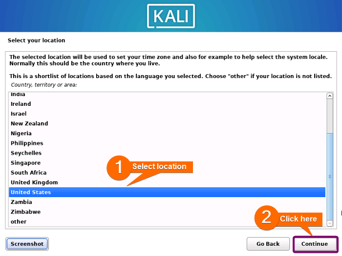 Selecting location United States