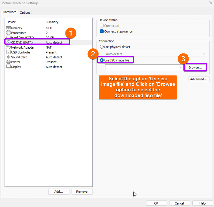 Select the Ubuntu iso image file from the file manager