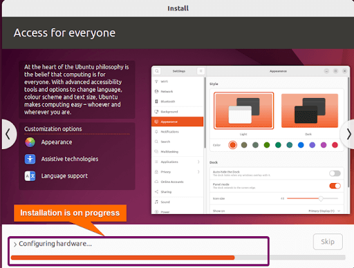 Linux OS single installation on progress