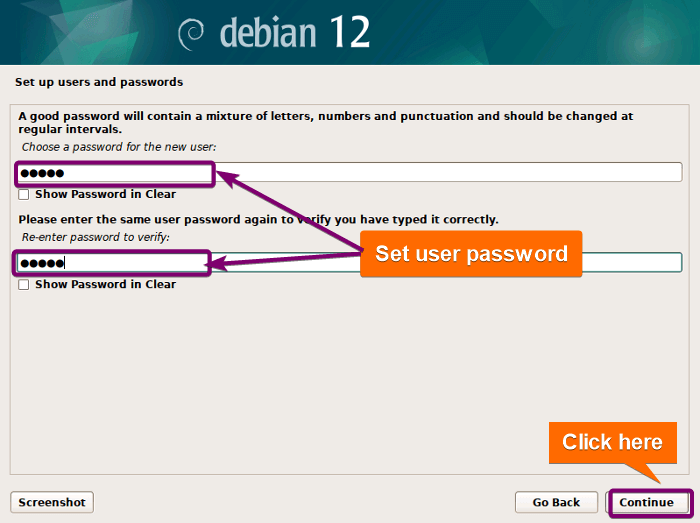 setting user password for log in