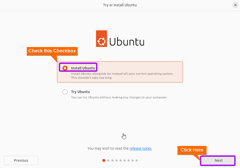 Choose Install Ubuntu option