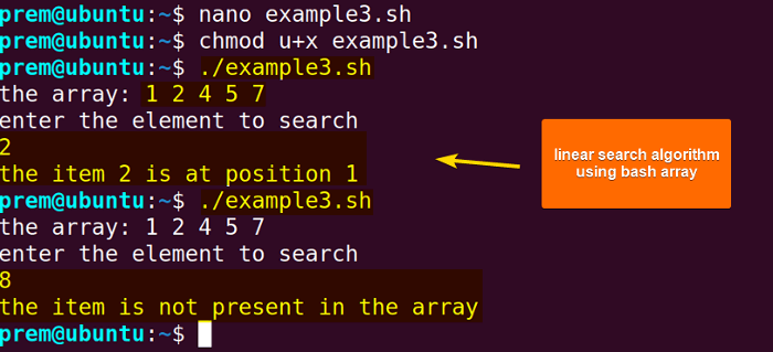 linear search of elements in bash array