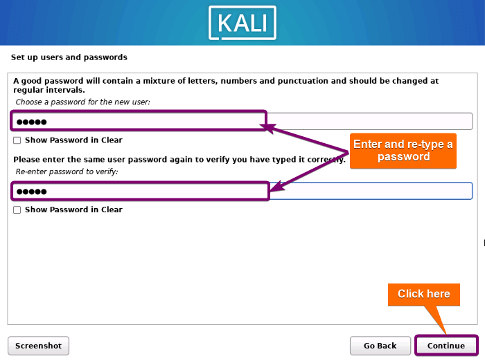 Setting password