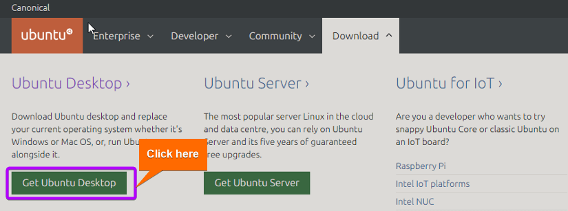 Click on Get Ubuntu Desktop