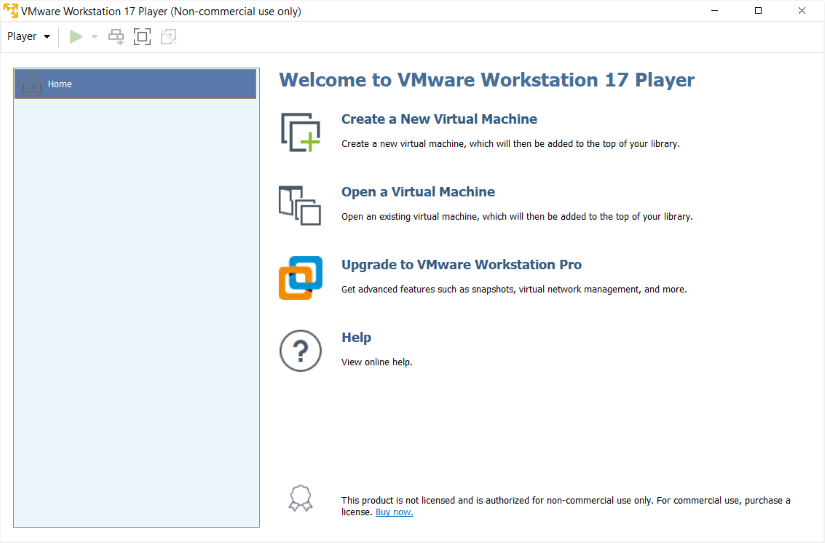 Interface of VMware Player