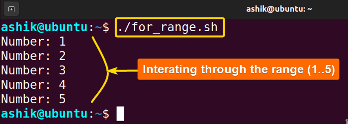 Executing for_range.sh script