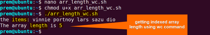 retrieve array length in bash using wc command