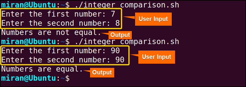 Inserting NOT Operator for Integer Comparison in Bash