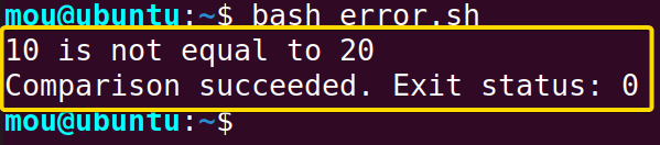 output of error.sh bash script
