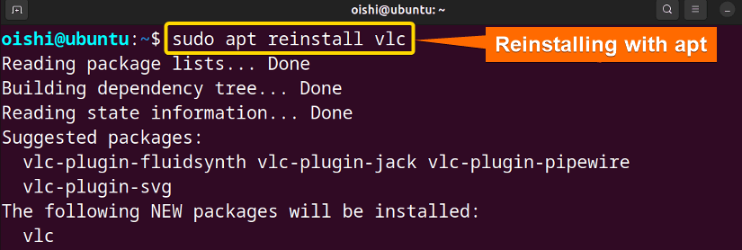 Reinstall a package with apt package manager
