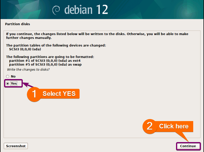 Selecting Yes to confirm disk write