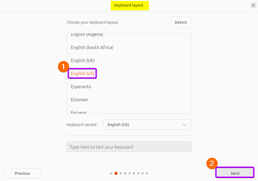 choose Keyboard layout