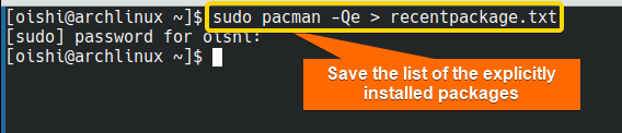 Save the package list pacman