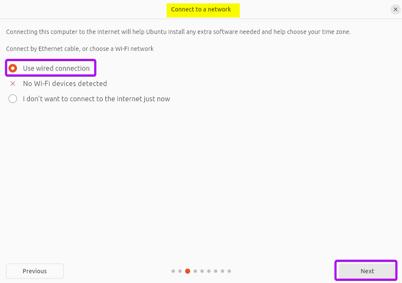 Select the 'use wired connection'