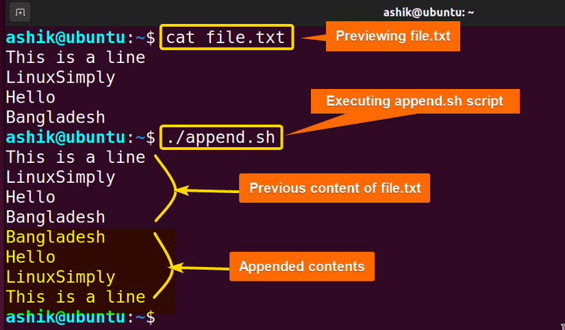 Executing append.sh script