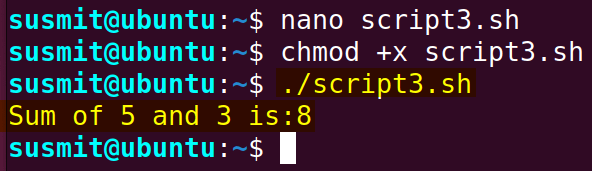 Here the bash script has used arithmetic substitution to sum the num1 and the num2 variable.