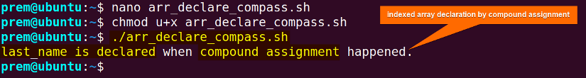 index array declare in bash and create initialize using compound assignment.