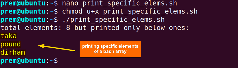 printing bash array specific 3 elements