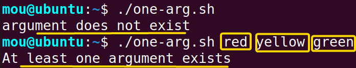 Checking if at least one input argument exists in bash 