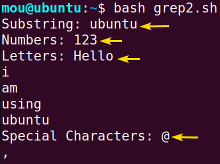 checking string contents using grep command