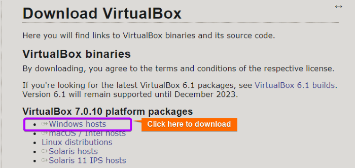 Download VirtualBox's .exe file from it's official website.