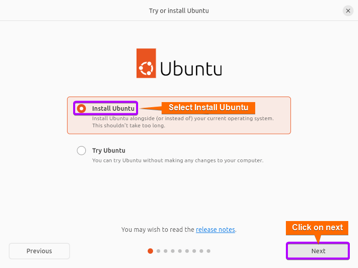 select install ubuntu