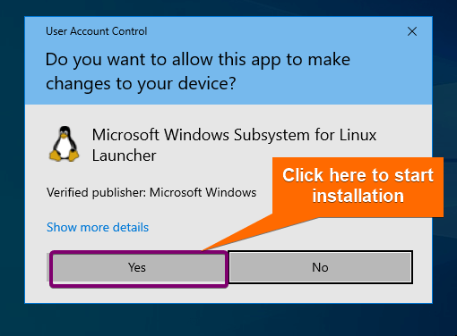 Click on Yes to start installation