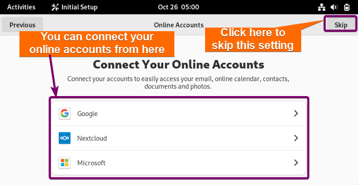 Connect online account page