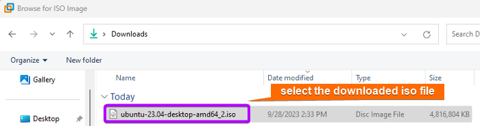 The downloaded Ubuntu iso image file in the file manager.