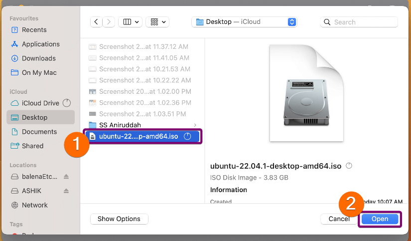 Select the ISO file of ubuntu from the downloaded location