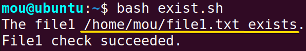checking file existence using bash if $?