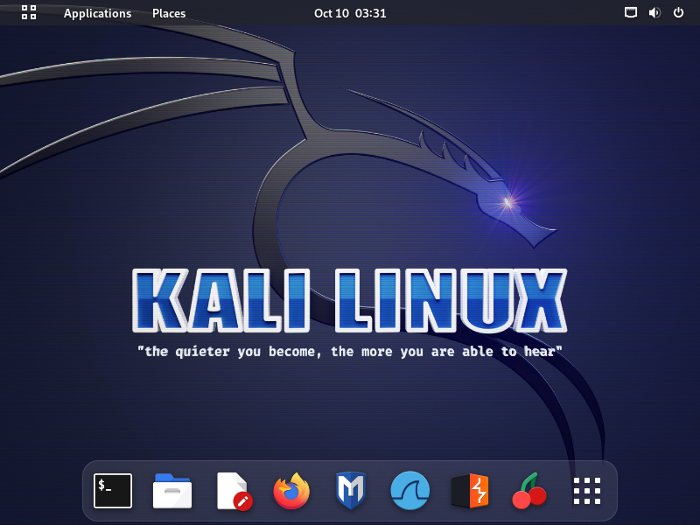 Kali Linux home page.