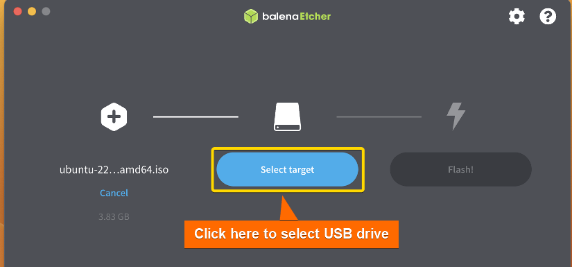 Click on select target to select USB drive