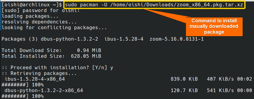 Install a package locally with pacman