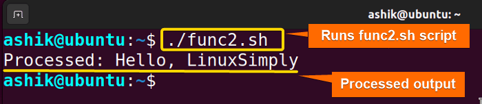 Executing func2.sh script