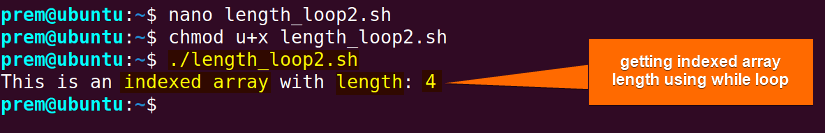 get indexed array length with while loop