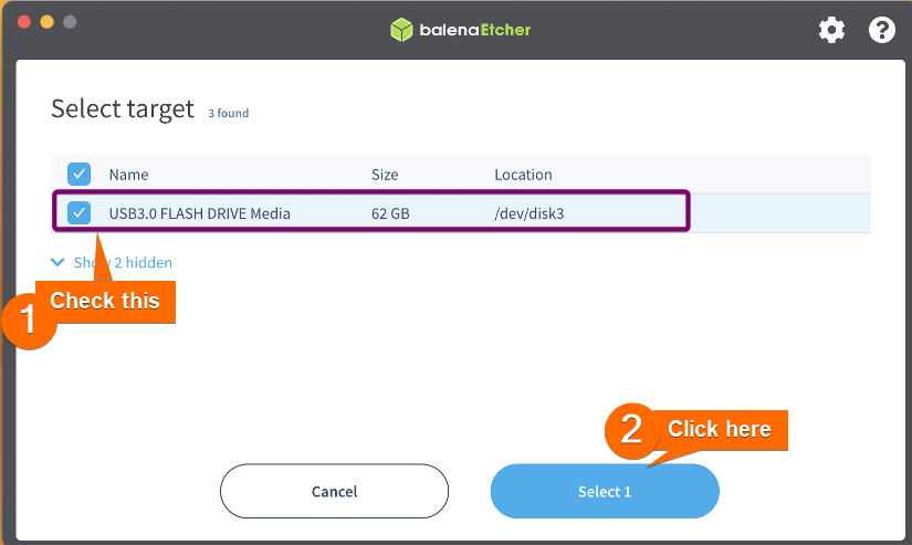 Select your USB drive from the list