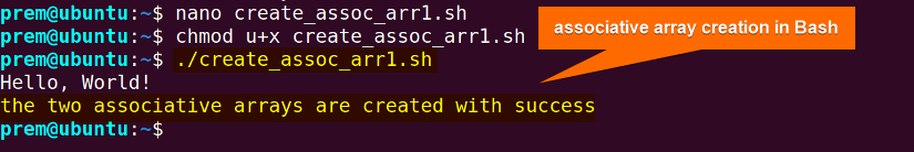 associative array creation in bash.