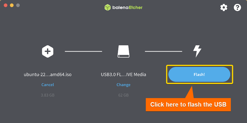 Click on flash to start flashing the ISO into the USB