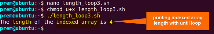 using until loop to get the array length in bash