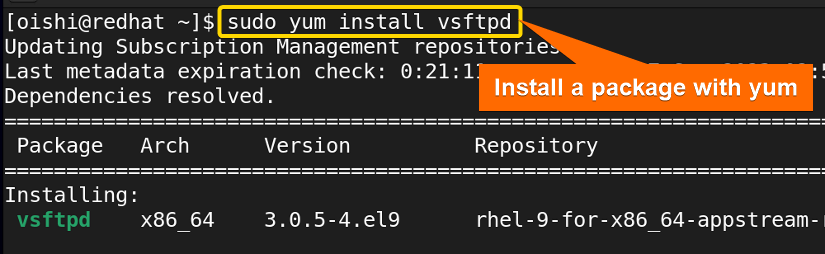Install a package with yum package manager