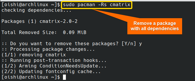 Remove a package with its dependencies with pacman