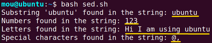 checking string contents using sed command in bash