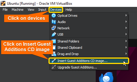 insert guest additions image on virtualbox