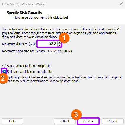 Specify the disk capacity